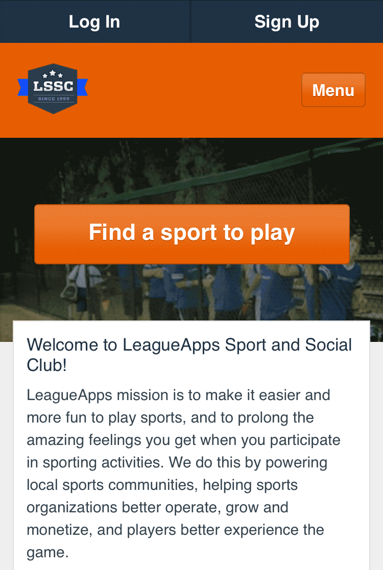 LeagueApps mobile logged out screen
