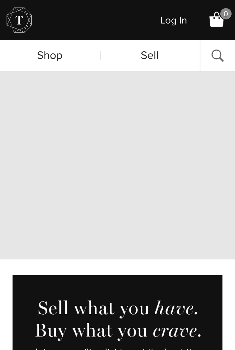 Tradesy mobile logged out screen